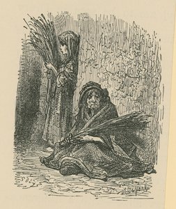Een vrouw en een jong meisje die droge bloemen verkopen door Gustave Dore
